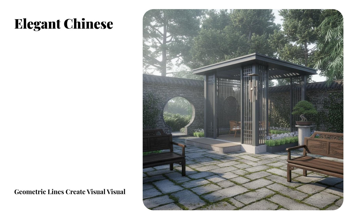New Chinese Design Hardtop Gazebo Antique Inspired Design Flat-Roofed Slatted Shelter Sun Protection Garden Pavilion Weather-Resistant for Landscape Architects, Property Developers, Backyard, Scenic Areas, Hotel Grounds, Poolside