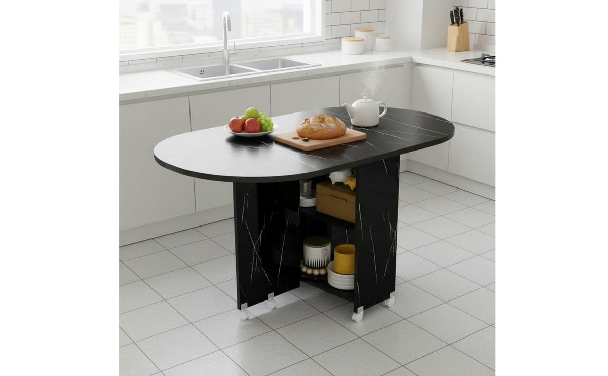 Multi-Functional Folding Dining Table with Wheels Movable Mobile Kitchen Table with Storage Sturdy Structure Household Furniture for Apartments