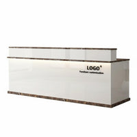Modern Reception Desk Minimalist Front Desk Counter Checkout Area Varnish Ed Finish Sturdy Construction Secure Storage Suitable for Business Owners Lobby Retail Store Corporate Workplace