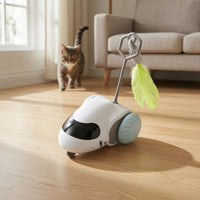 Toy Car with Feather Automatic Cat Teaser Wand Cat Toy with Wand Interactive Self-Moving for Cats, Indoor Play, Floor