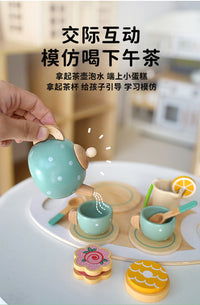 儿童仿真茶具冰淇淋售卖台下午茶过家家套装蒙特梭利早教木质玩具