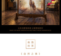 简约欧式美式实木原木雕花屏风隔断客厅入户玄关家用装饰座屏麋鹿