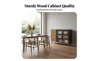 Modern Design Fluted Glass Door Credenza Multi-Functional Sideboard Adjustable Shelves Buffet Cabinet Soft-Close Doors for Entertainers, Homeowners, Apartment Dwellers, Dining Room, Kitchen, Entryway, Hallway