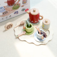 Burr-Splinter-Free Afternoon Tea Playset Water-Based Paint Wooden Tea Set Children's Toy for Preschoolers, Toddlers, Playroom, Home