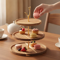 Wooden Display Stand with Metal Support Decorative 3 Layer Display Stand Tiered Serving Tray for Buffet