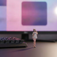 Painted 1/64 Scale Figurine Tiny Miniature Female Figure Compact Figurine with Hand-to-Hair Gesture Detailed for Collectors, Hobbyists, Dioramas