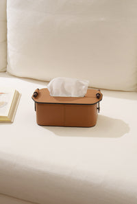 Oval Leather Tissue Box Cover for Tabletop