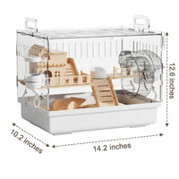 Large Hamster Cage with Wire Mesh Top, Luxury House Shape for Syrian and Dwarf Pets, Easy Spotless Transparent Acrylic Design with Deep Bedding Area