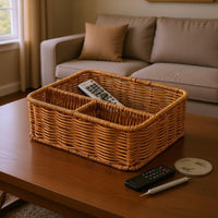 Three-Section Basket Sturdy Desk Organizer Handwoven