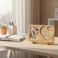Wooden Heart Photo Frame Personalized Home Decor Rustic Design for Tabletop, Mom