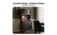 Multi-Functional Solid Wood Liquor Cabinet Sturdy Construction Wood Top Sideboard Large Capacity Vintage Coffee Bar Cabinet Versatile Use for Small Apartment Dwellers, Entertainers, Interior Decorators