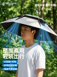Camping Fishing Umbrella Hat with Solar Fan and Wide Brim