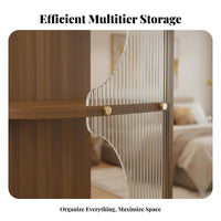 Fluted Door Nightstand Large Capacity Storage Cabinet semi-transparent Panels