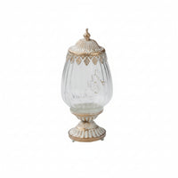 Hanging Lantern Metal-Toned Vintage Glass Lantern Leaf Trim