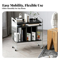 2-Tier Clear Rolling Stand Light Luxury Artistic Look Mobile Furniture Transparent Look Transparent Design for Living Room