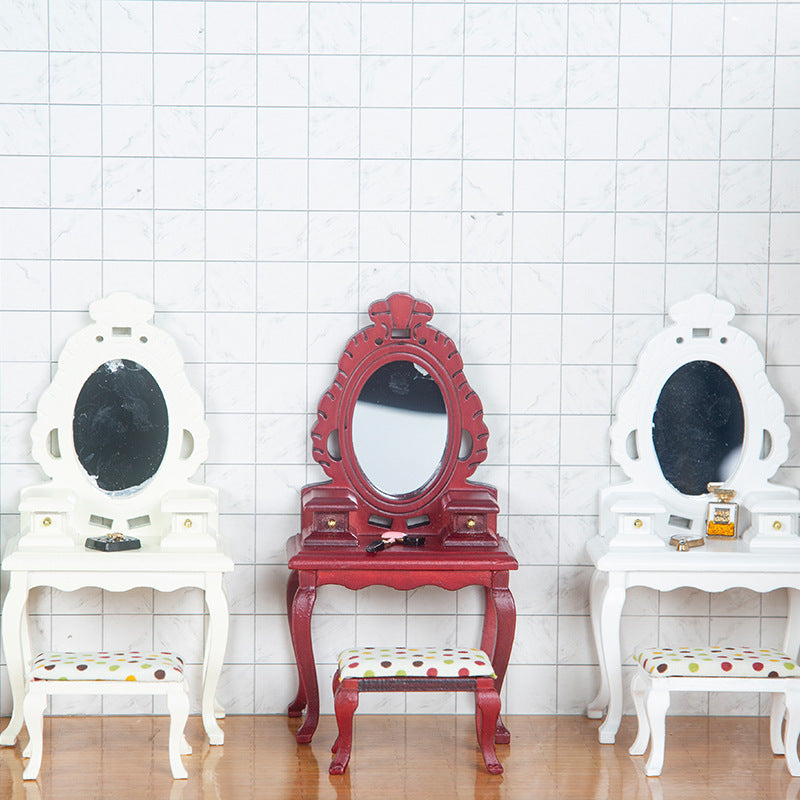 1:12 Dollhouse Miniature Furniture Vanity with Mirror, Drawers, Table and Stool Photo Prop