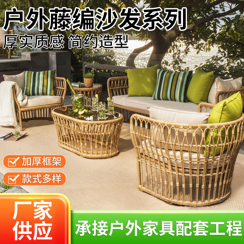 Outdoor Rattan Sofa for Patio, Terrace, Sunroom, Weather-Resistant, Balcony Furniture