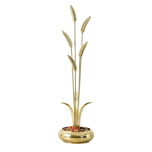 Wheat Sculpture with Bowl Base Sculptural Decorative Brass Bowl Gold-Tone