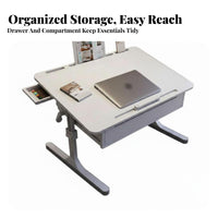 Foldable Design Adjustable Folding Table Tilting Top Adjustable Folding Stand Multi-Functional Bed Tray Anti-Slip Baffle for Students, Telecommuting Workers, Adults, Bedroom, Dorm Room, Floor, Home Away Ice