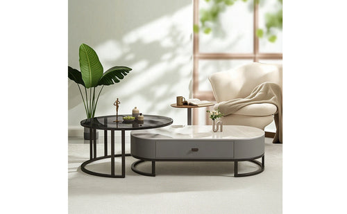 Sleek Nesting Coffee Table Set Wood-Grain Nested Coffee Table Set Storage Furniture Modern for Living Room, Small Apartments