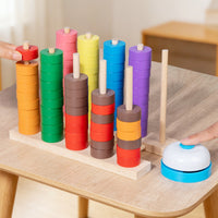 Stacking Toy with Bell Colorful Sorting and Stacking Toy Peg Board Game Natural Early Learning for Toddlers, Classroom, Playroom