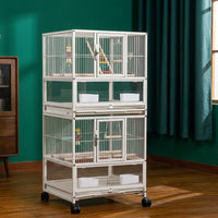 Parrot Cage with Rolling Stand, Large Bird Cage Villa for Indoor Use, Multi-Layer Pet Bird Cage with Storage Shelf and Wheels for Easy Movement