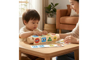 Colorful Block Puzzle with Cards Interactive Wooden Matching Puzzle Educational Wooden Matching Toy Hand-Eye Coordination for Preschoolers, Toddlers, Young Children, Home, Preschool, Travel