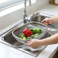 Dish Drainer and Sink Strainer with Draining Board, 304 Stainless Steel Basket with Cutlery Holder, Space Saving Kitchen Sink Drying Rack