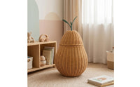 Pear Basket Natural Finish Lidded Wicker Basket Freestanding