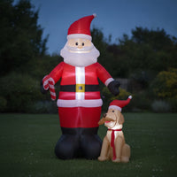 Inflatable Santa Kris with Dog Tall Santa Kris Inflatable with Dog Festive Lawn Decoration Whimsical for Garden