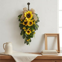 Sun Blossom Teardrop Swag Lifelike Sunflowers Artificial Teardrop Wreath