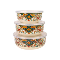 3 Pieces Enameled Bowls with Lids Nesting Kitchenware Long-Lasting
