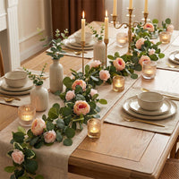 Artificial Rose Vine with 36 Champagne Pink Peony Heads for Home and Outdoor Decor