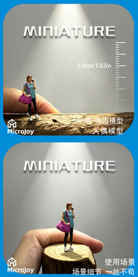 1/64微缩仿真人偶模型树脂涂装成品小人大背包打电话女玩具摆件