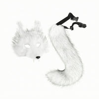 2 Pieces Animal Mask and Tail Set Furry Mask Soft for Dress-up Parties