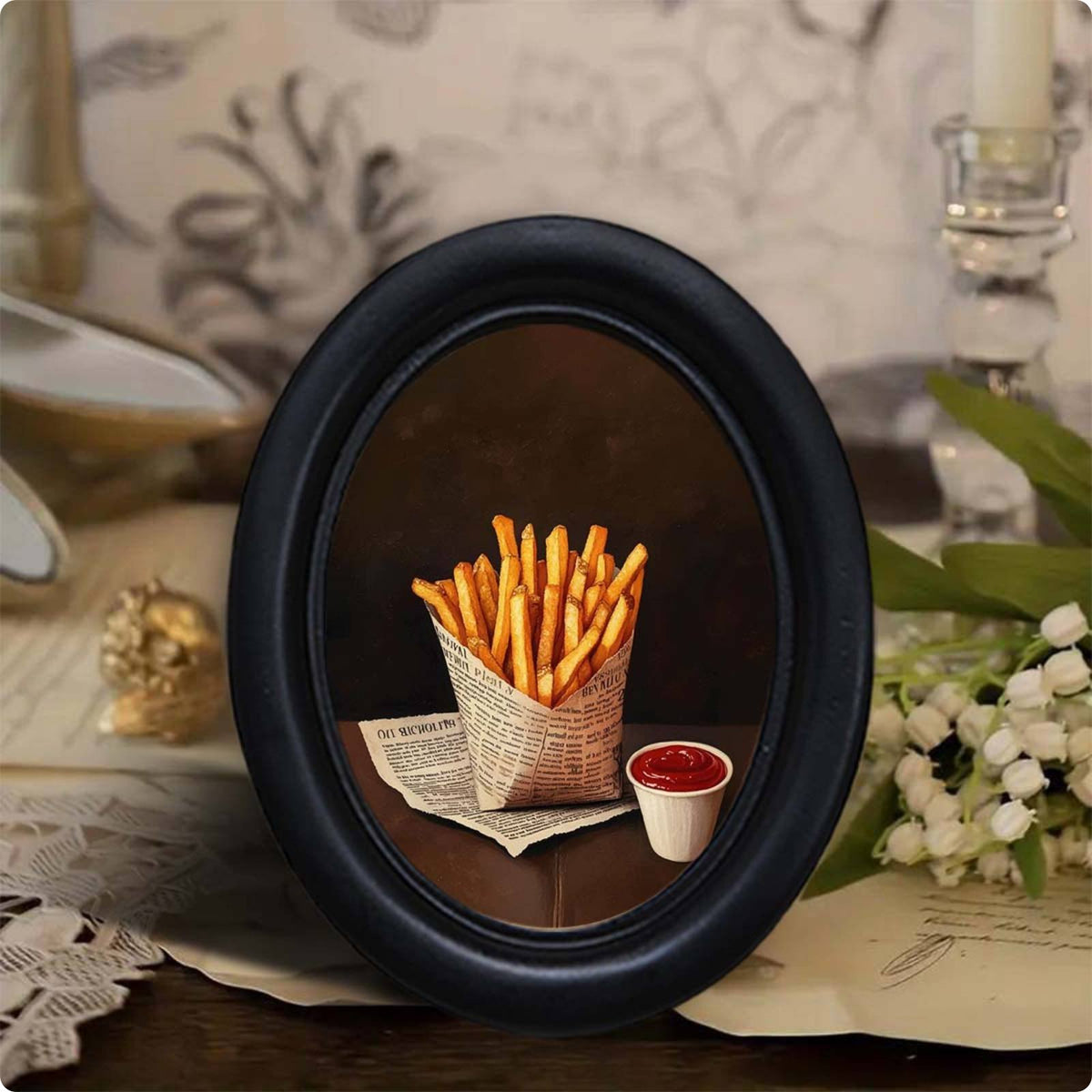 Retro Food Art Frame Creative Design Wooden Oval Picture Frame Distressed Finish for Restaurant
