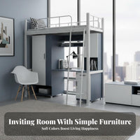 Desk Loft Bed Space Saving Student Dormitory Bed High Guardrail Bedroom Furniture for College Students, Teenagers, Dorm Room, Apartment, Small Areas