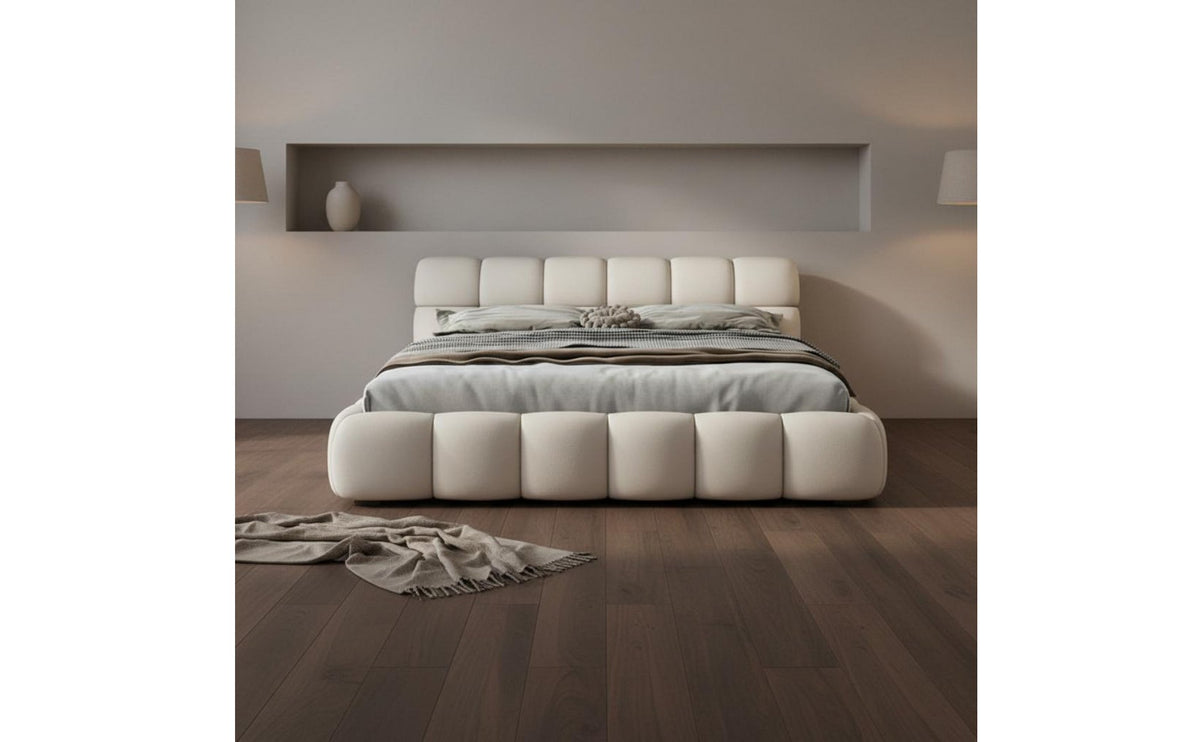 Modern Cushion Bed Authentic Leather Soft Padded Bed Frame Italian Minimalist Design