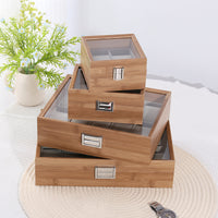 Multi-Slot High-End Bamboo Wood Watch Storage Box with Window, Large Capacity Display Case