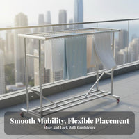 Stainless Steel Laundry Rack Indoor Outdoor Use Rolling Laundry Dehumidifying Stand Windproof Design Mobile Clothes Dehumidifying Rack for Balcony