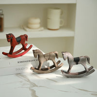 Wooden Rocking Horse Decorative Figurine for Desk or Bar