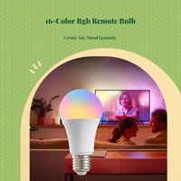 RGB LED Bulb, 16 Colors, Dimmable, E27 Remote, Mood Light