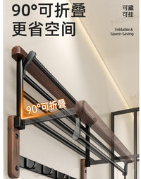 胡桃木毛巾架卫生间免打孔厕所浴室挂衣物置物架一体折叠浴巾架子 【北美黑胡桃木】简悦款浴巾架50cm