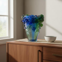 Handmade Liuli Crystal Vase Luxury Gift Colored Glaze Blossom Vase Eye-Catching Sculpted Flower Art Glass Ancient Craftsmanship for Living Room, Hotel Lobby, Office, Wedding