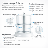 Makeup Sponge Holder Organizer Box, Rotating Stackable Design with Dust Cover, Puff Storage for Dorm Room and Bedroom Vanity, Multi Layer Cosmetic