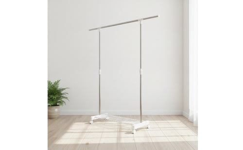Adjustable Clothes Drying Rack with Shelf Expandable Rolling Clothes Rack Easy to Assemble Furniture Space-Saving for Renters, Students, Laundry Room, Bedroom, Balcony, Apartment