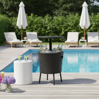 Rattan Ice Container Table Easy Clean Black Drink Cooler Table Large Capacity