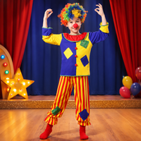 Kids Clown Costume Set for Carnival, Halloween, and Stage Performances with Wig, Shoe Covers, and Red Nose