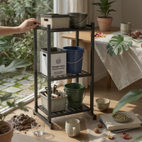 Garden Tool Rack Three Shelf Freestanding Tool Rack Perforated Bottom Outdoor Storage