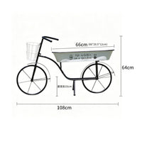 Two-Wheeled Plant Stand Standing Bike Design Planter Black Coated Planter with Basket for Porch